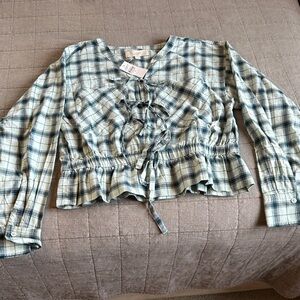 LOFT Plaid Crop Top in Blue